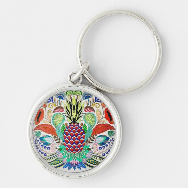 Ananas-nyckelkedja Rund Silverfärgad Nyckelring (Framsidan)