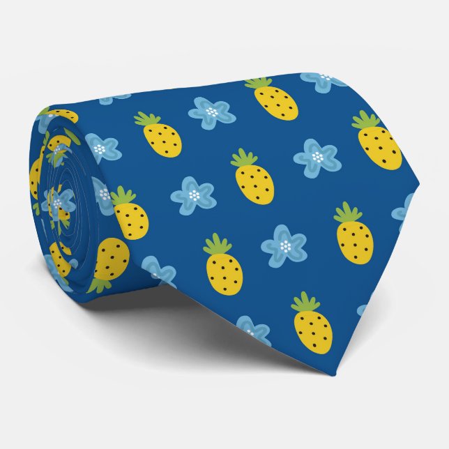 Ananas och blå Blommigt Tropical Mönster Blue Slips (Rullad)