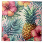 Ananas och blommor Mönster Kakelplatta<br><div class="desc">Presenter (Ananas & Blommor Mönster) har en mönster av ananas och blommor. Alla våra produkter är anpassade så att du kan lägga till lite text, leka med färg-filtren. Som former och ikoner? Du kan lägga till dem också, vi kärlek vad du kärlek! Tack för att du tittar på en av...</div>