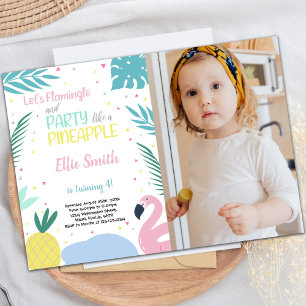 Ananas och Flamingo Birthday-inbjudningar med foto Inbjudningar