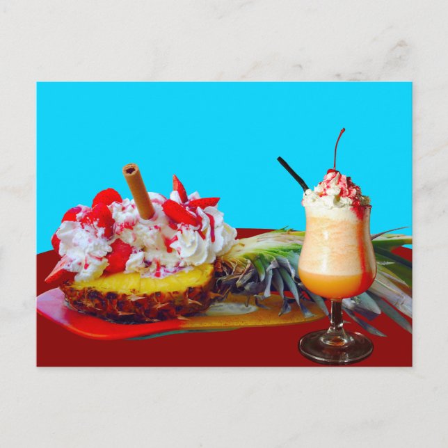 Ananas och glass med frukttröta vykort (Framsida)