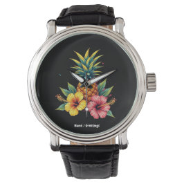 Ananas och Hibiscus Blommigt Hawaii Summer Beach Armbandsur