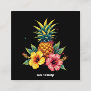 Ananas och Hibiscus Blommigt Hawaii Summer Beach Fyrkantigt Visitkort