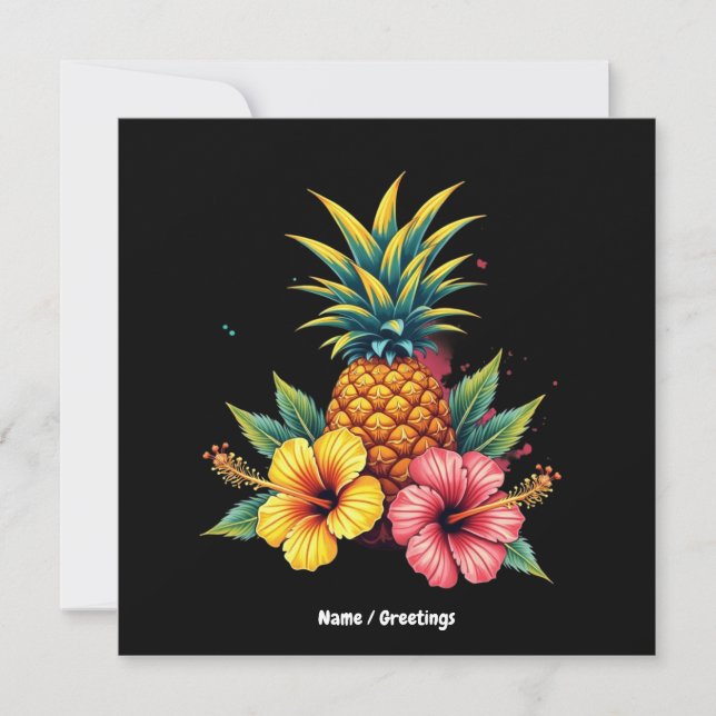 Ananas och Hibiscus Blommigt Hawaii Summer Beach Inbjudningar (Framsida)