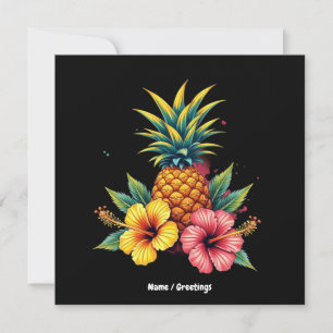 Ananas och Hibiscus Blommigt Hawaii Summer Beach Inbjudningar