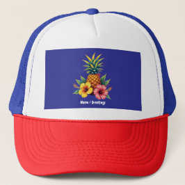 Ananas och Hibiscus Blommigt Hawaii Summer Beach Keps