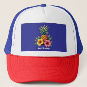 Ananas och Hibiscus Blommigt Hawaii Summer Beach Keps