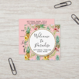 Ananas och Hibiscus Blommor Vattenfärg Tropiskt Fyrkantigt Visitkort