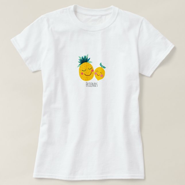 Ananas- och lejonvänner Kvinnors grundläggande T-S T-shirt (Design framsida)
