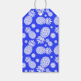 Ananas och märkre för vit daisy, blå gåva presentetikett