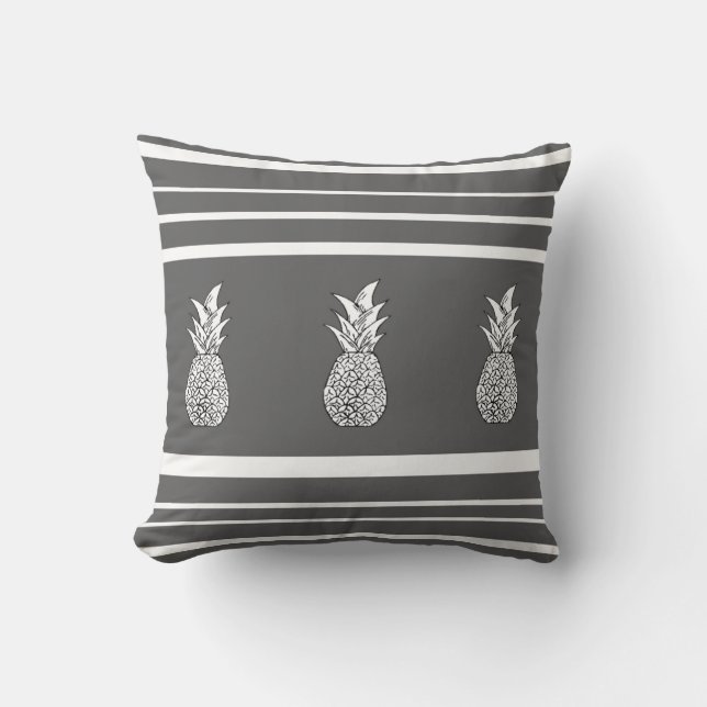 Ananas och randar för grå färg kudder skalaa kudde (Framsida)