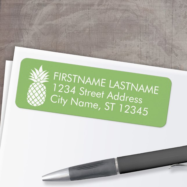 Ananas och Returadress av viskartad grönt Returadress Etikett (Custom Return Address Labels - Low Minimum)