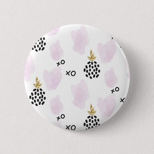 Ananas och rosa leopard. XOX Knapp (Framsida)