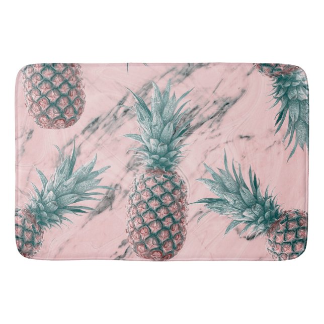 Ananas och Rosa Marble Swirl Modern Tropical Chic Badrumsmatta (Framsidan)