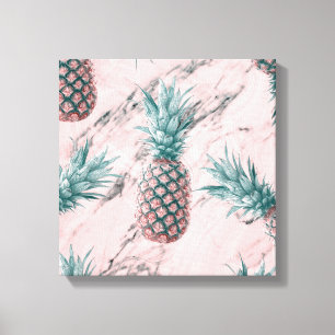 Ananas och Rosa Marble Swirl Modern Tropical Chic Canvastryck