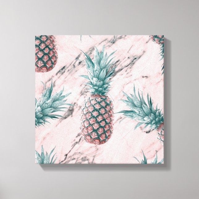 Ananas och Rosa Marble Swirl Modern Tropical Chic Canvastryck (Framsida)