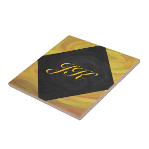Ananas och svart monogram kakelplatta