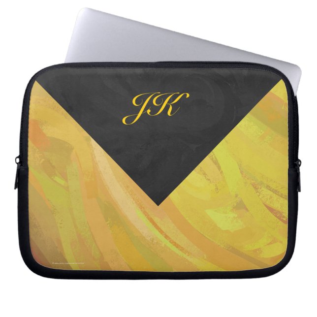 Ananas och svart monogram laptop sleeve (Framsidan)