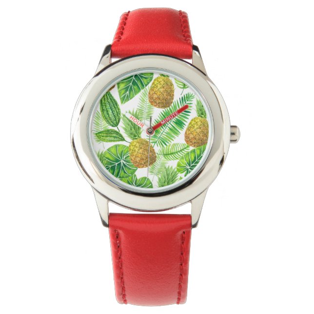 Ananas och tropiska löv armbandsur (Framsida)