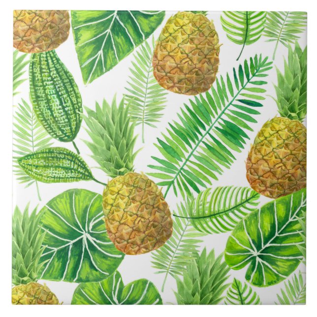 Ananas och tropiska löv kakelplatta (Framsidan)