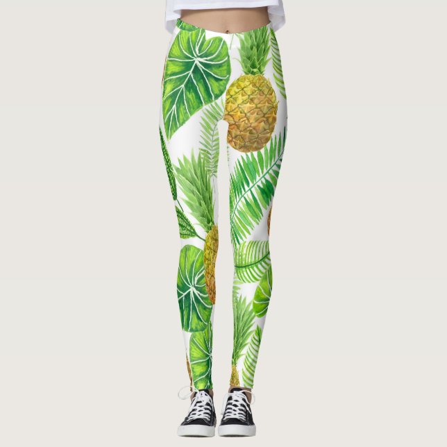 Ananas och tropiska löv leggings (Framsida)