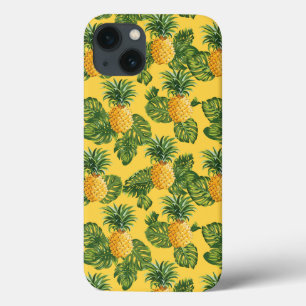 Ananas och tropiska Löv på Guld
