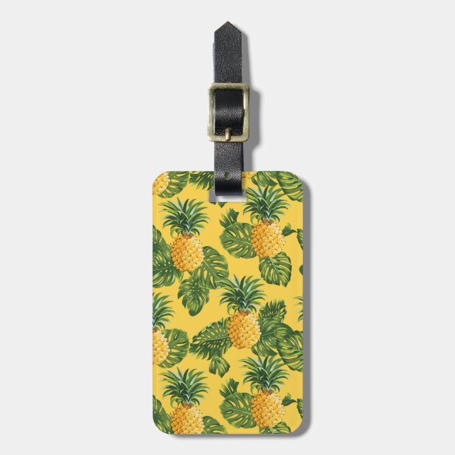 Ananas och tropiska Löv på Guld Bagagebricka (Vertikal Framsida)