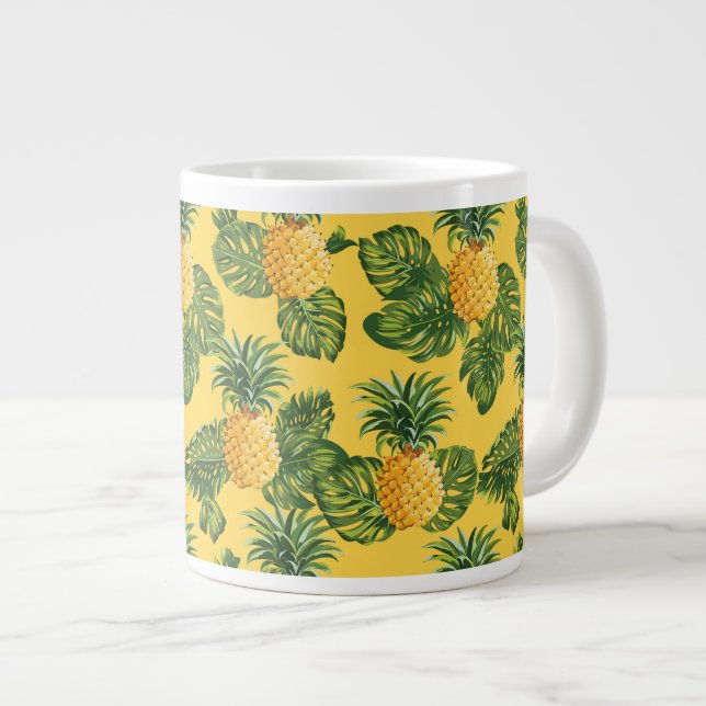 Ananas och tropiska Löv på Guld Jumbo Mugg (Framsida höger)