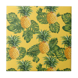 Ananas och tropiska Löv på Guld Kakelplatta