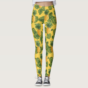 Ananas och tropiska Löv på Guld Leggings