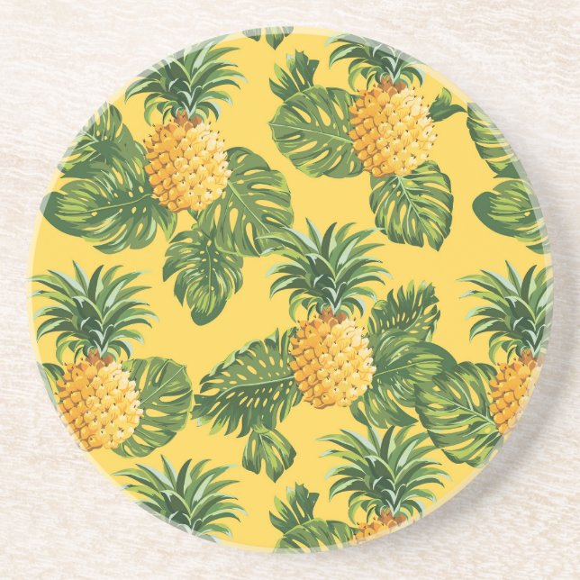 Ananas och tropiska Löv på Guld Underlägg (Framsidan)