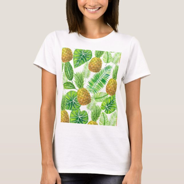 Ananas och tropiska löv t shirt (Framsida)