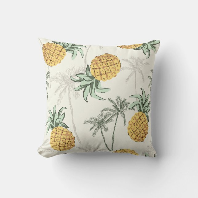 Ananas och tropiskt handflatantryck kudde (Framsida)