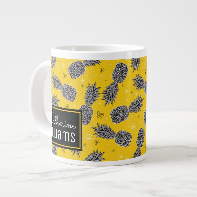 Ananas på Guld| Lägg till ditt namn Jumbo Mugg (Framsida vänster)