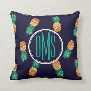 Ananas på Monogram för marin   Kudde