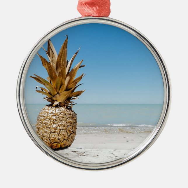Ananas på stranden julgransprydnad metall (Framsidan)