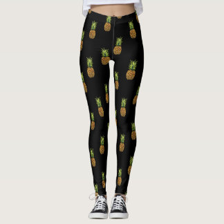 Ananas på svart damasker leggings