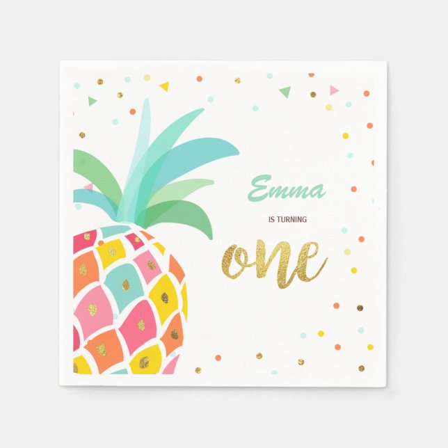 Ananas Papper Napkins Birthday Tropical Aloha Pappersservett (Framsidan)