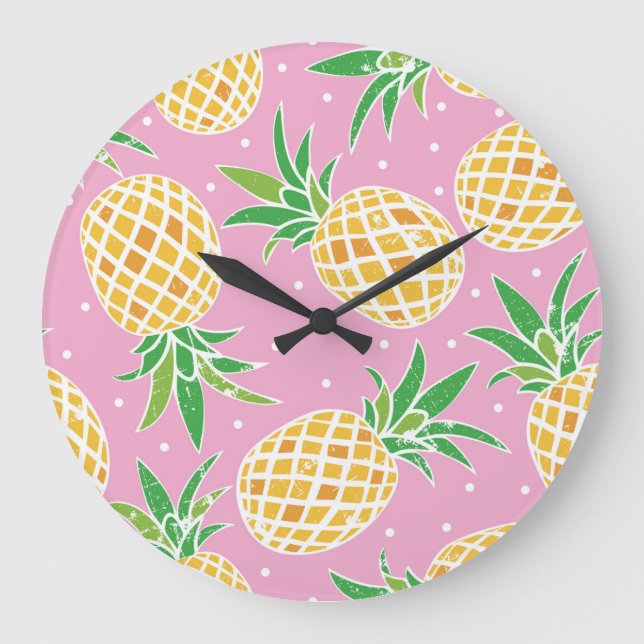 Ananas Paradise: Tropical Mönster Stor Klocka (Framsida)
