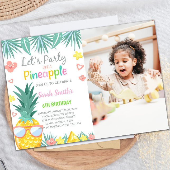 Ananas Party födelsedag med foto Inbjudningar (Pineapple Party Birthday Invitations with photo)