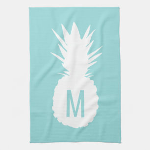 Ananas (pastellblå monogram) kökshandduk