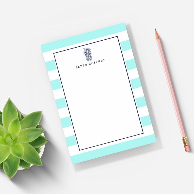 Ananas | Personlig för Aqua & Navy Post-it Block (Skapare uppladdad)