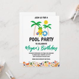 Ananas poolparty inbjudningar