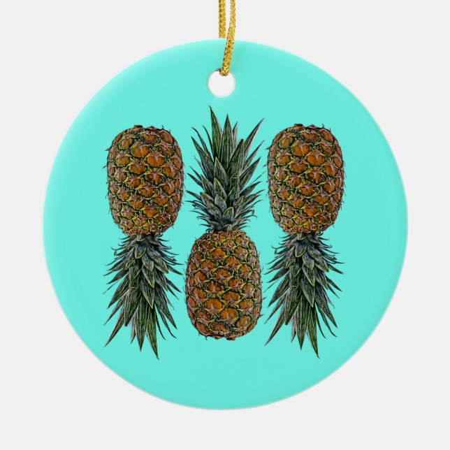 Ananas Retro Vegan och frukt av vegetabilisk Vinta Julgransprydnad Keramik (Framsidan)