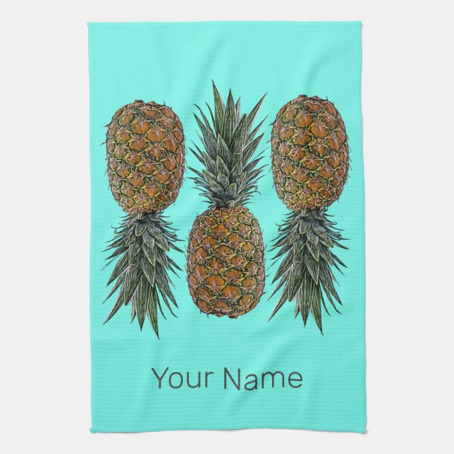 Ananas Retro Vegan och frukt av vegetabilisk Vinta Kökshandduk (Vertikal)