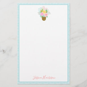 Ananas Ro Bouquet Rosa Gult Blue Brevpapper