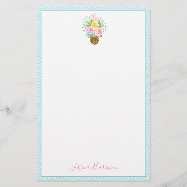 Ananas Ro Bouquet Rosa Gult Blue Brevpapper (Framsida)