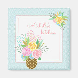 Ananas Ro Bouquet Rosa Gult Blue Magnet
