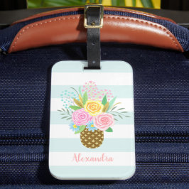 Ananas Ro Bouquet Rosa Turquise Rand Bagagebricka