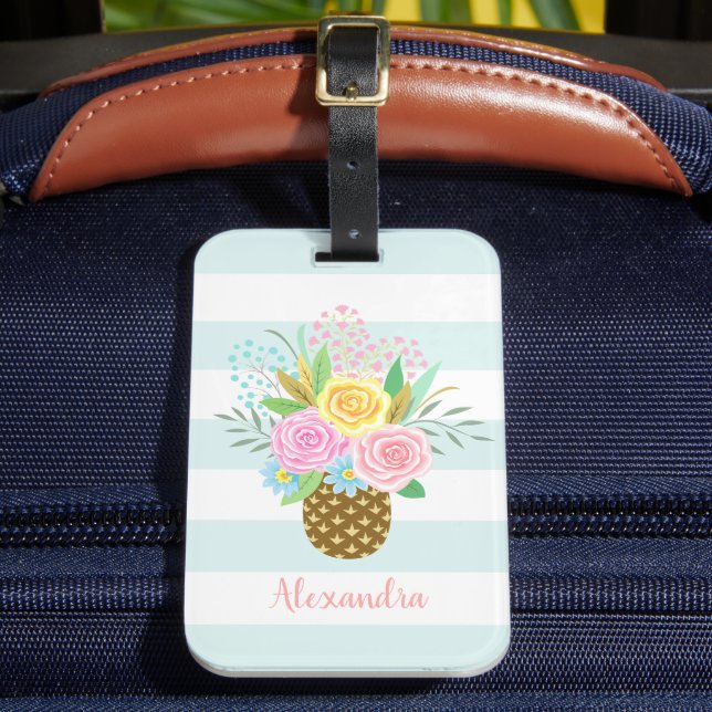 Ananas Ro Bouquet Rosa Turquise Rand Bagagebricka (Framsida Insitu 2)